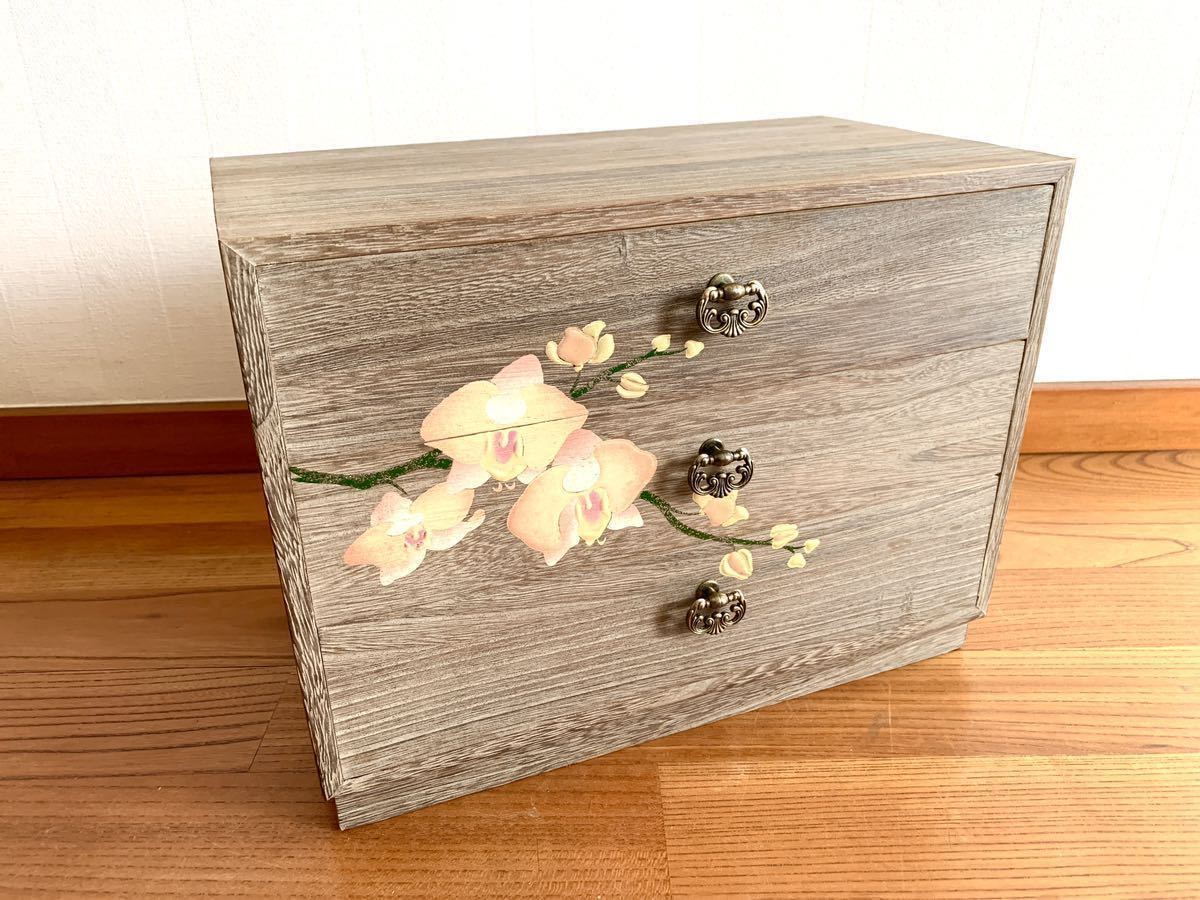 会津 桐工芸 やまごの桐 3段 蒔絵 子箪笥(三ッ引) ミニ箪笥 和箪笥 小物入れ 収納 飾棚 3段 古民具 床間 桐タンス 通帳 印鑑