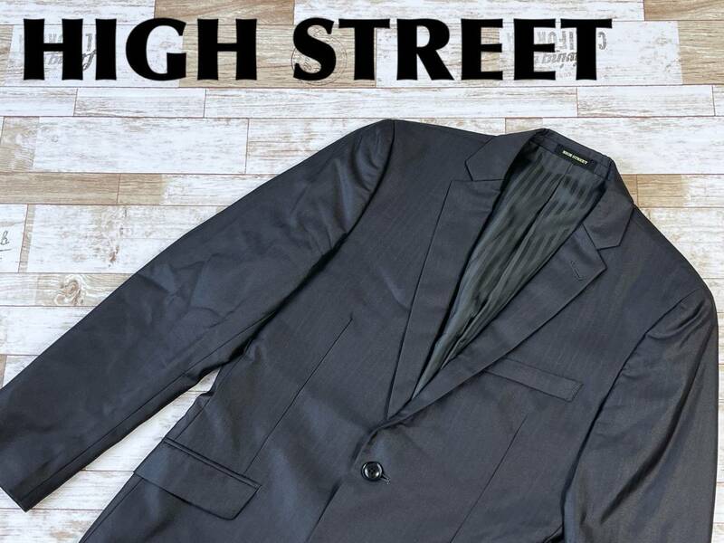 ☆送料無料☆ HIGH STREET ハイストリート 古着 ウール混 テーラードジャケット メンズ S ブラック 光沢 トップス 中古 即決