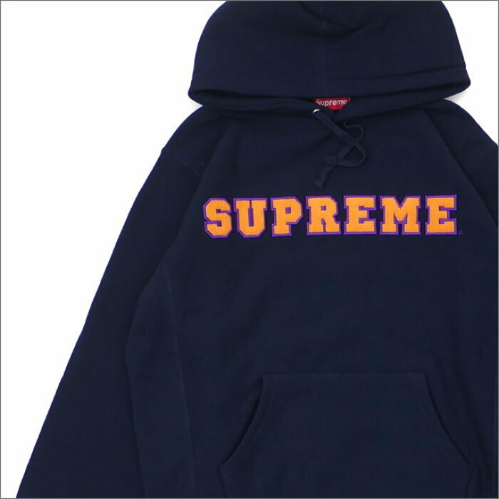 新品 未使用 国内正規品 ◆ Surpreme 18ss Cord Collegiate Logo Hooded Sweatshirt Navy/紺 サイズM ◆ 半タグ付 代官山店舗購入商品