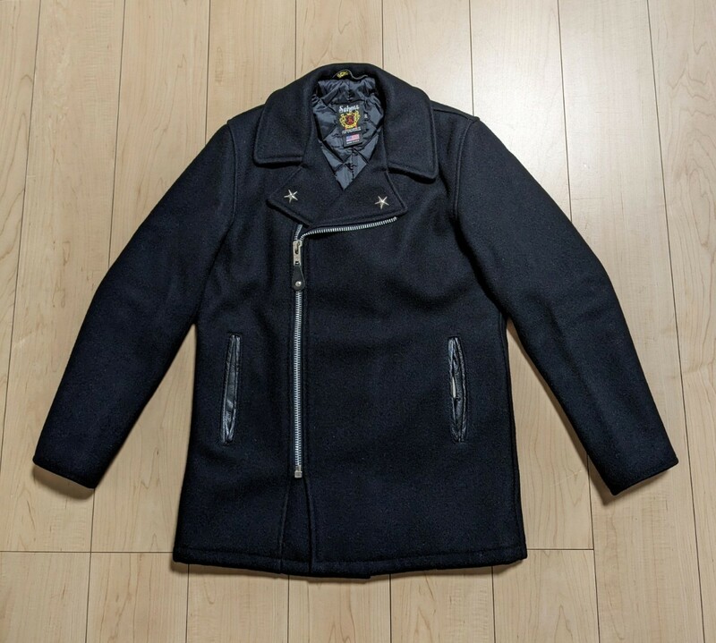 20 良品 SCHOTT PEA COATWithZip Front ショット ライダースジャケット スタースタッズ シルバー 769B 黒 銀 ピーコート