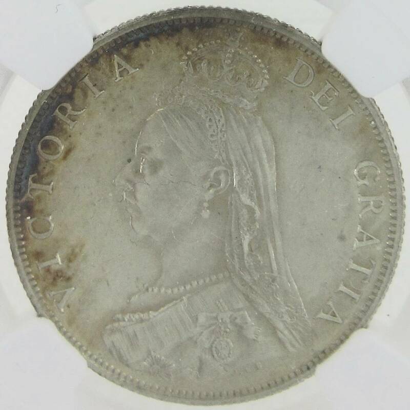 1887年 NGC MS62 1フローリン 2シリング 銀貨 イギリス ビクトリア女王 ジュビリーヘッド アンティークコイン ヴィクトリアトーン