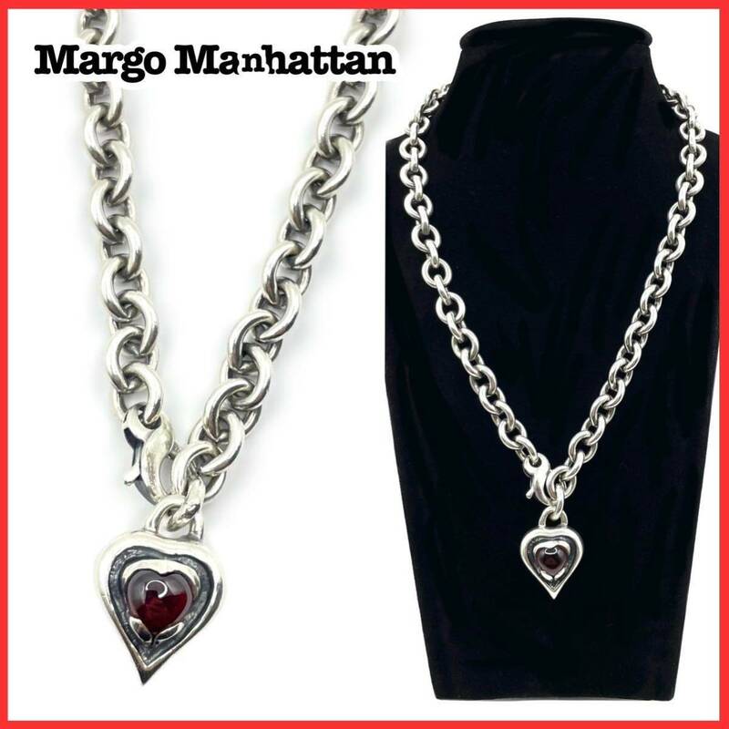 ★超希少★ Margo Manhattan マーゴマンハッタン SILVER 925 SV Heart Necklace 赤石 ハート ペンダントトップ ネックレス チェーン NYC