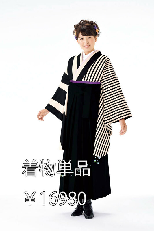 二尺袖 着物 単品 半身仕立て 縦縞 着物生地は日本製 ショート丈 卒業式に 新品（株）安田屋 NO23485-2