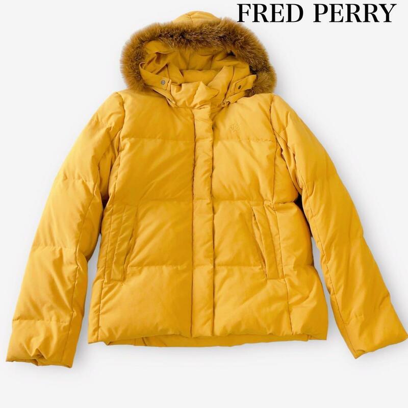 フレッドペリー FRED PERRY フォックスファー　フード付き　ダウンジャケット　レディース　黄色　ローレル(月桂樹　ジャケット