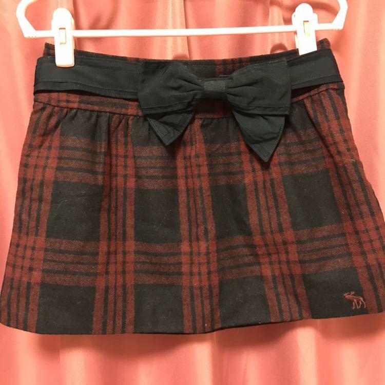 Abercrombie&Fitch アバクロンビー&フィッチ アバクロ スカート ミニスカート チェック ロゴ リボン ベルト付 古着 美品