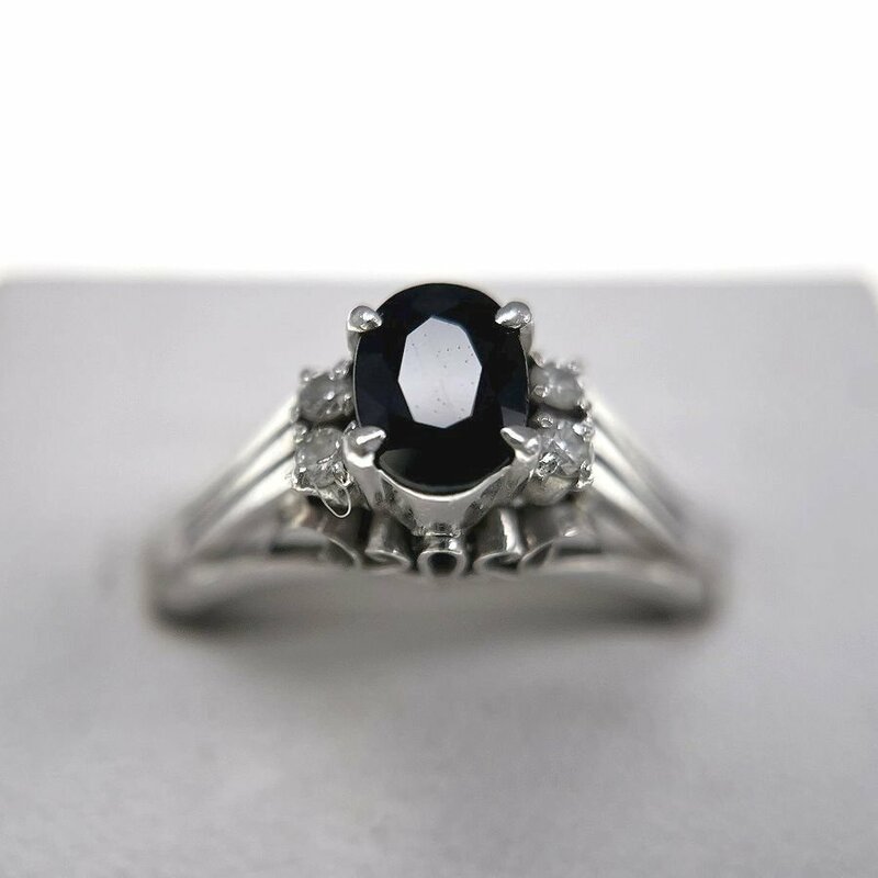 Pt900 三越 サファイア 0.69ct ダイヤモンド リング 指輪 4.3g 13号[03-3196