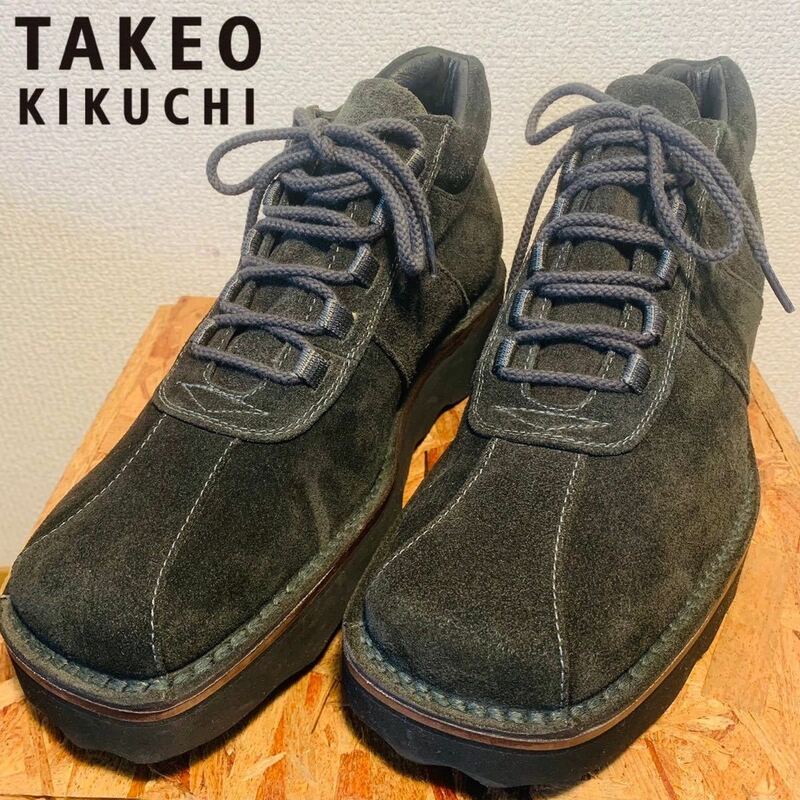 (396)takeo kikuchi タケオキクチ【25cm】黒 スエードブーツ レースアップ スワールモカ カジュアル 革靴 紳士靴