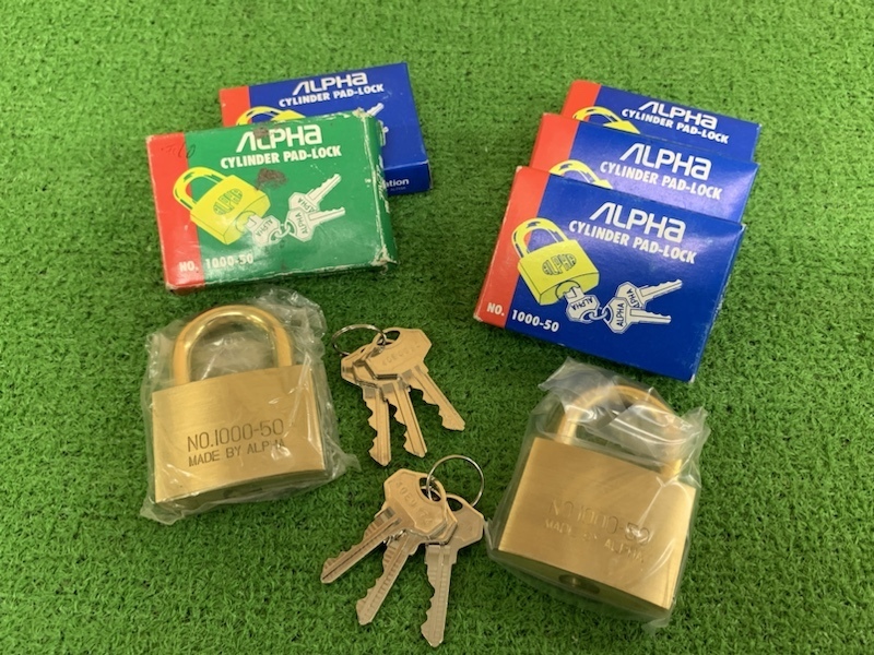 【未使用品】アルファ/ALPHA 南京錠 NO.1000-50 緑箱1点+青箱4点　s680