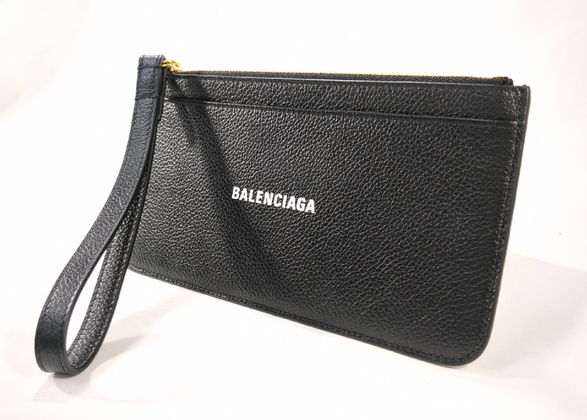 【極美品】BALENCIAGA バレンシアガ キャッシュジップ ポーチ コインケース カード 小銭 黒 ブラック コンパクト 箱あり 保存袋あり 637149