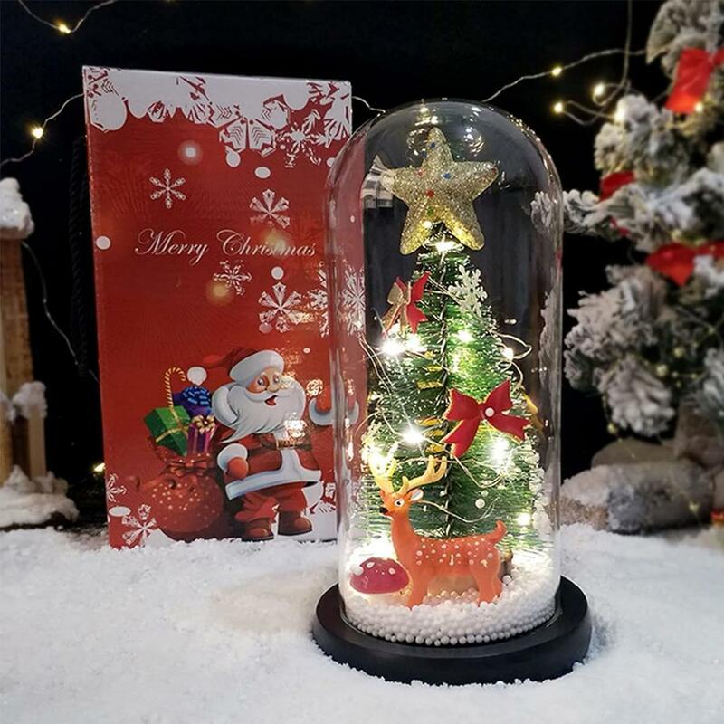 ガラスドーム クリスマスツリー ミニクリスマスツリー 卓上 LEDライト付き クリスマスプレゼント ミニツリー