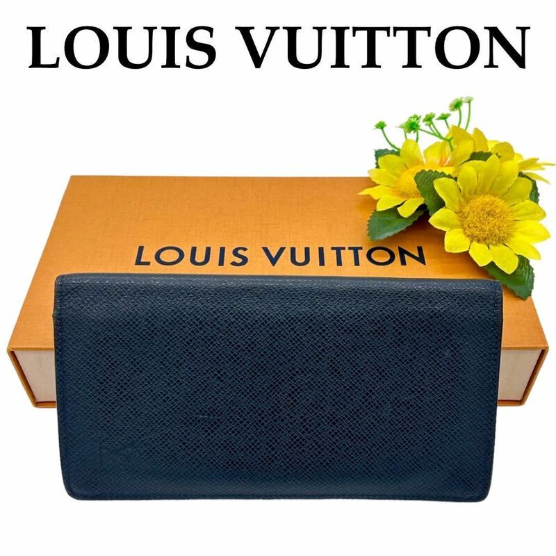 【美品!!】LOUIS VUITTON ルイヴィトン ポルトフォイユブラザ タイガレザー 長財布 ブルーマリーヌ ブランド 鑑定済み 夏 海 キャンプ■