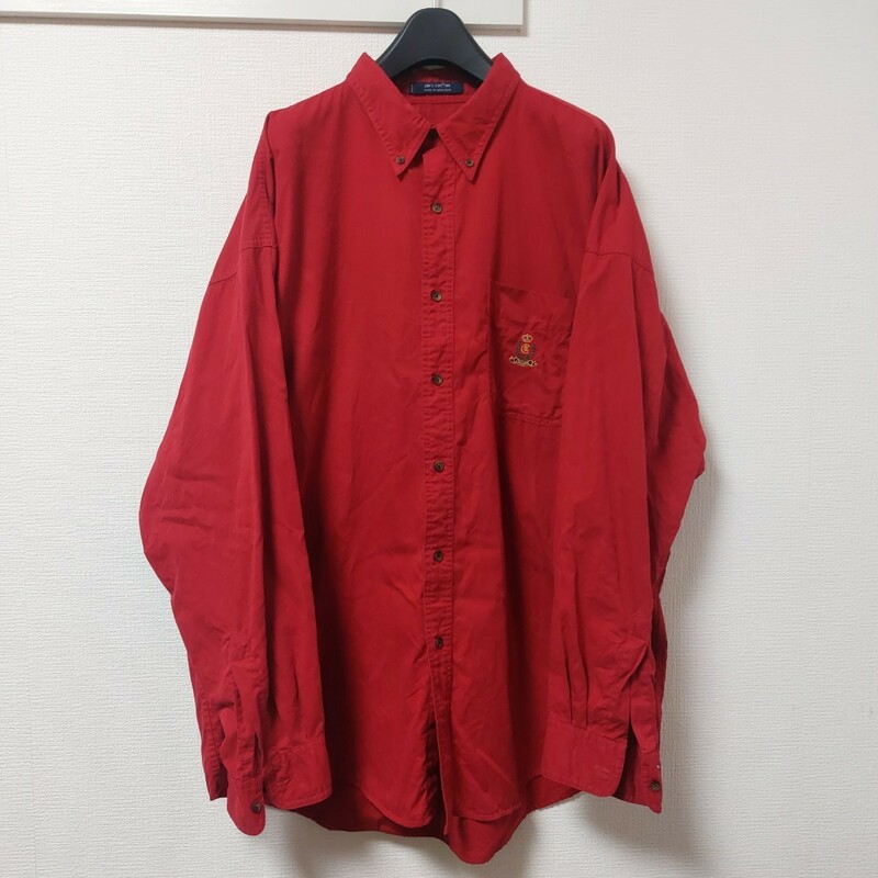 RALPH LAUREN ラルフローレン CHAPS Big Shirt 大きいサイズ長袖 シャツ BD 胸ポケット 刺繍 赤 XXL 06A2208mel
