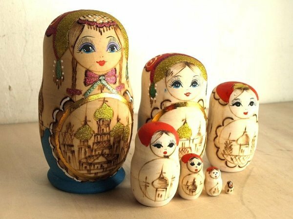 マトリョーシカ　伝統工芸　ロシア民芸　マトリョーシュカ人形　民芸品　木製　ロシア　D15