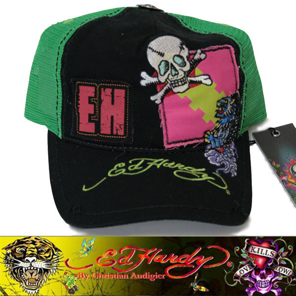 Ed Hardy エドハーディー EWS CAP キャップ 黒/緑 （32）