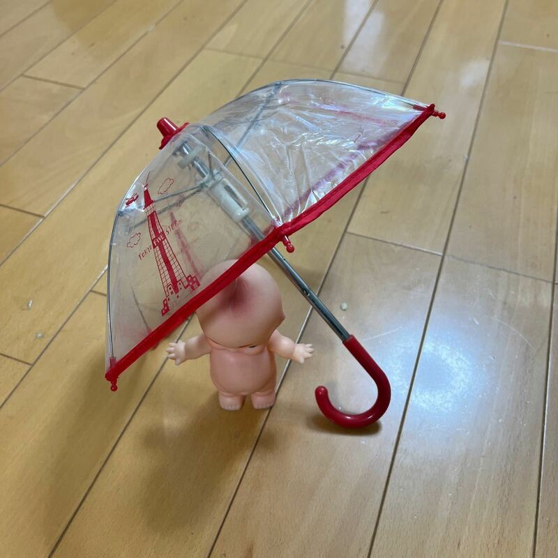 アンティーク 昭和レトロ　ミニ　ビニール傘 約30cm ドール用の傘　　キューピー人形付き