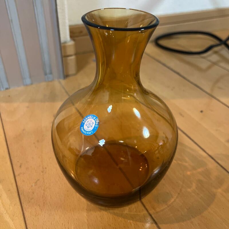 ガラス花瓶 ハンドクラフト　昭和レトロ　佐々木ガラス　未使用
