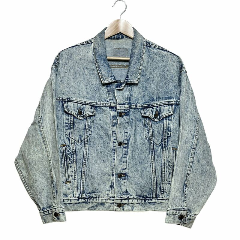 【90s USA製】Levis リーバイス 75068 ケミカルウォッシュ デニムジャケット L インディゴブルー 珍品 トラッカージャケット ビンテージ