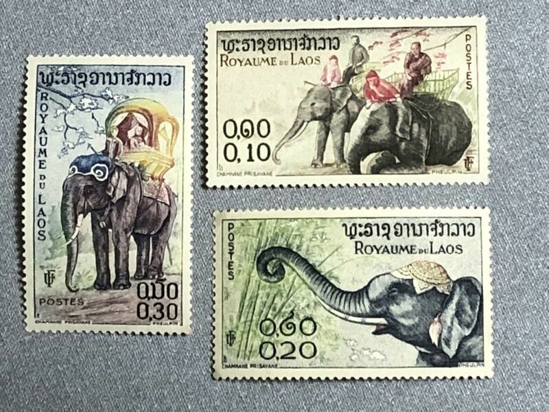 ラオス切手１９５８年アジア像　３種