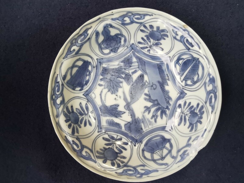 中国美術 骨董 清朝 古染付 明末清初 花、鳥模様 手皿