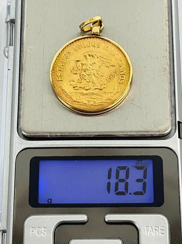 メキシコ 20ペソ 金貨 ネックレス トップ アステカ太陽の石 アンティーク AU900 k21.6 k18 ゴールド 総重量18.3g