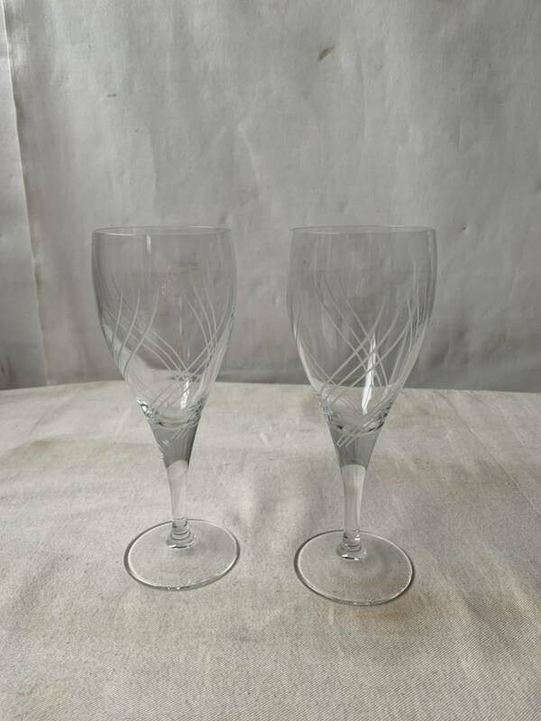 デッドストック フランス製デザインが素敵なグラス2個セット ガラス硝子古道具アンティークレトロインテリアディスプレイコレクション花器