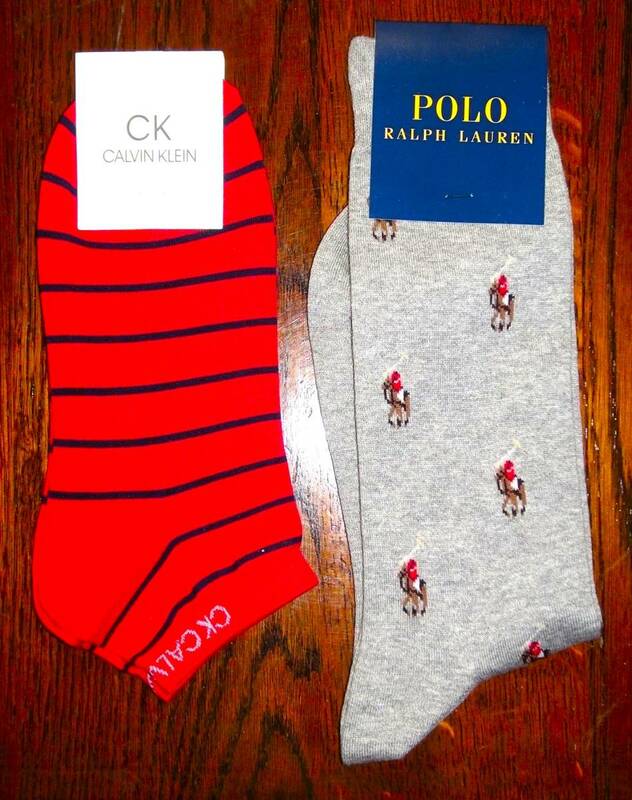 （メンズ・ソックス）ck Calvin Klein（赤に黒ライン）＆ POLO RALPH LAUREN（灰色にポロマーク） 高品質 綿混 2足組 25～27㎝ ￥2,600+税