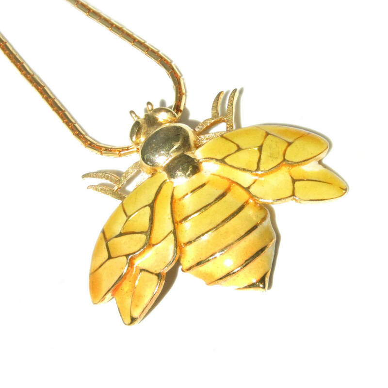 ★70s Vintage bee motif enamel necklace