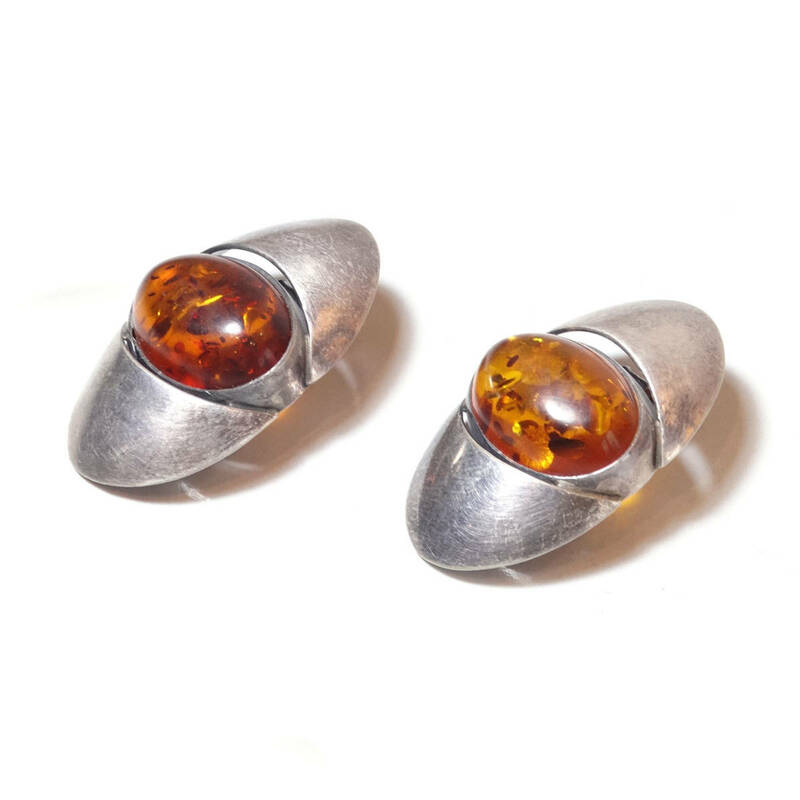 ★Vintage sterling silver 925 amber modern earrings