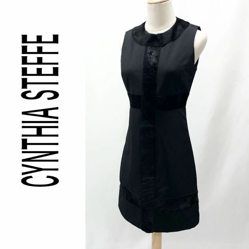 CYNTHIA STEFFE シンシアステフィー ワンピース ドレス デザイン シンプル ノースリーブ 袖なし ひざ丈 パーティー 裏地あり 黒 サイズS