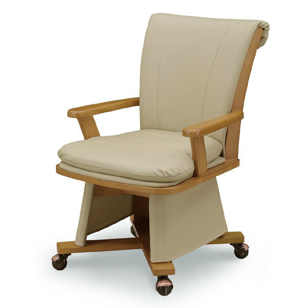 木製ダイニングチェアー 食堂椅子肘掛付キャスター付チェアハイタイプこたつ用 ライトブラウン色 UKC-257LO
