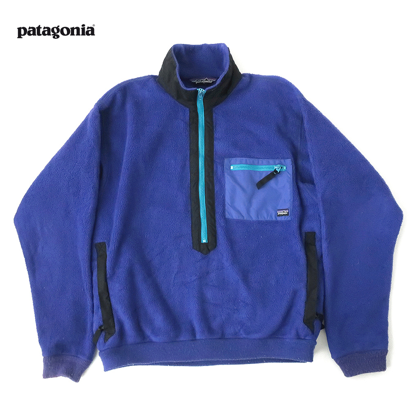 90s USA製 patagonia パタゴニア ハーフジップ フリースジャケット RETRO-X ブルー (M)
