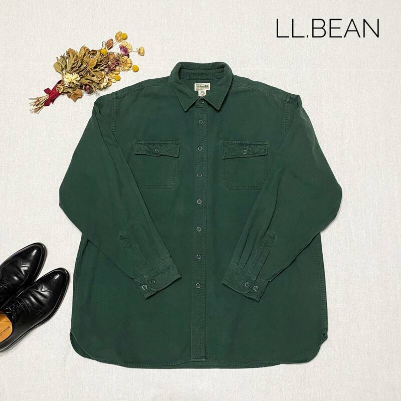 厳選☆レア古着　オシャレ♪　エルエルビーン　LL.Bean　コットンボタンネルシャツ　XXL　グリーン　大き目