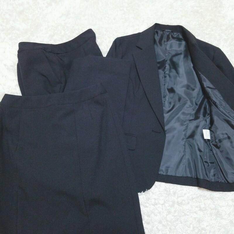 Y1275 美品★スーツ フォーマル セットアップ テーラードジャケット スカート パンツ 3点セット 上下 M ブラック 黒 ビジネス