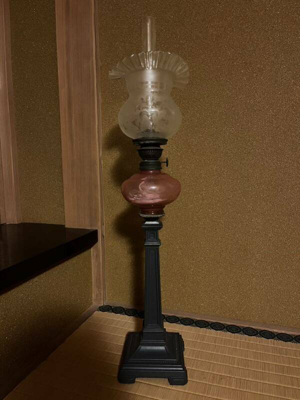 アンティーク オイルランプ ランプ 灯明具 和ガラス 大正ロマン アンティーク 吹きガラス 気泡