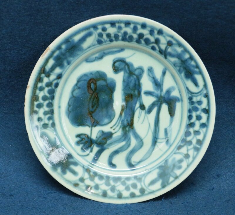 中国の古陶磁器　明末　呉須染付(青花)　花鳥皿　唐物　文物　中国美術工芸品　