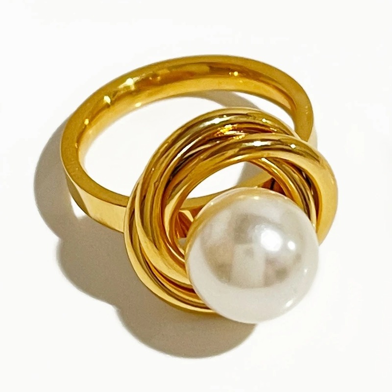 お買得◆レディース　パール デザイン 大玉 リング 指輪 約13号 アクセサリー イミテーションパール 新品 ゴールド