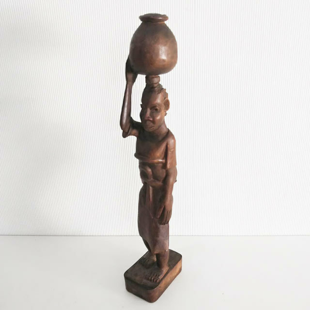 木製 人形 置物 赤ちゃん おんぶ 女性 木彫り ハンドメイド インテリア コレクション レトロ アンティーク ディスプレイ