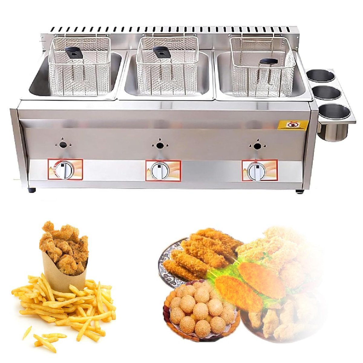業務用フライヤー、大容量、火力調節可能、取り外し可能なバスケットと蓋付き、食品グレード304ステンレス鋼ガスフライヤー
