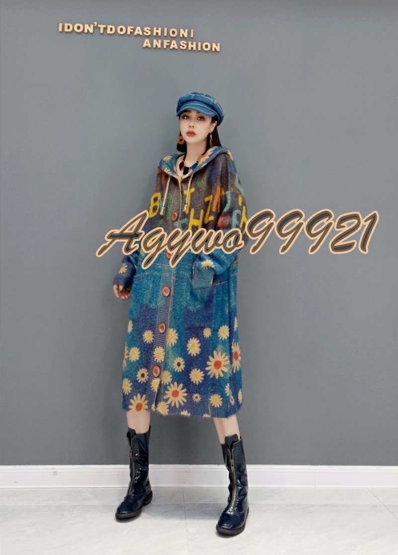 大人気　ロングカーディガン 羽織物 アウター 大人可愛 ゆったり ふんわり 滑らか 花柄 ブルー