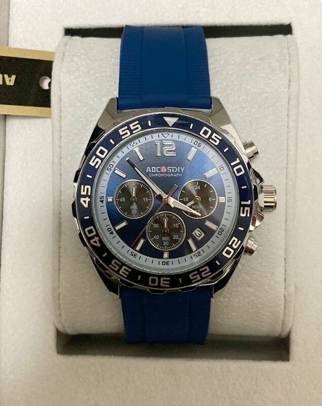 メンズ腕時計 クォーツ クロノグラフ可動　ベゼル可動　サーフィン　スーツ　オマージュ　防水腕時計　1595高品質　ブルー