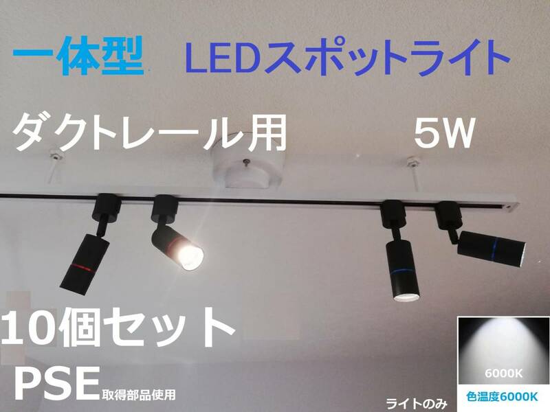 一体型 10個セット 配線ダクトレール用 LEDスポットライト 黒 二年保証 昼光色6000K 高演色性Ra95 5W 非調光 照明器具 50W相当 DL-ZB5W