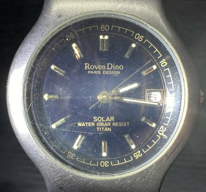 腕時計 Roven Dino RD-3034 PARIS DESIGN SOLAR WATER 10BAR RESIST TITAN ロマン ディーノ 64.42g 稼働品 メンズ BA005
