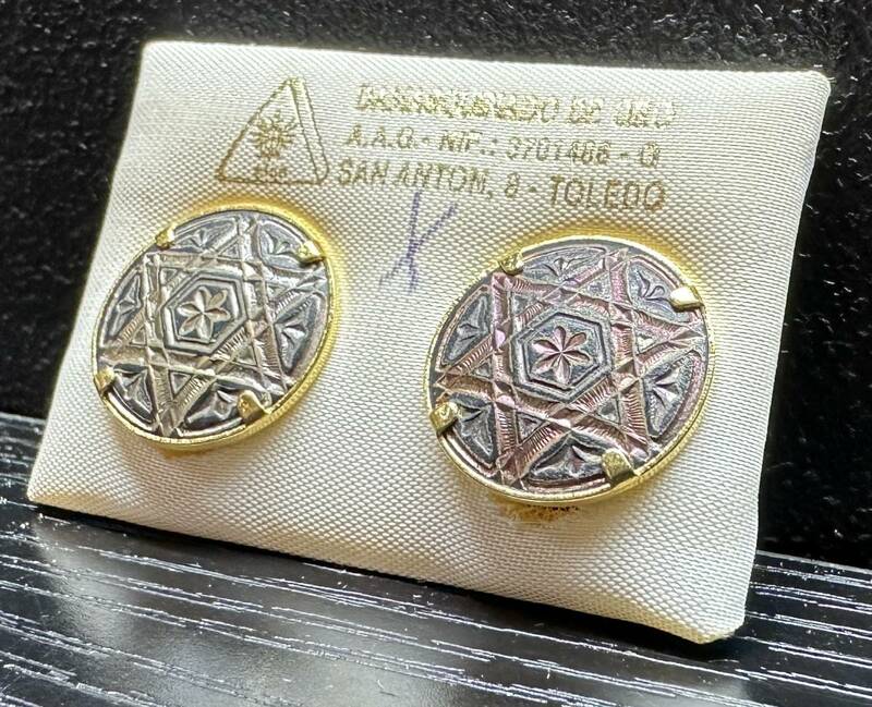 alca ピアス NIF 3701486-G DAMASQUINADO DE ORO 18y 24 Kts ヴィンテージ 約1.7cm アルコ アクセサリー BA036