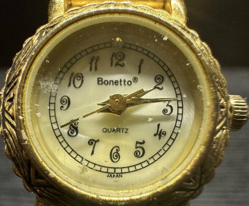 腕時計 Bonetto QUARTZ NO JEWELS UNADJUSTED PC21A 骸骨 蜘蛛 十字架 月 スパイダー ムーン ゴールドカラー SS 48.76g アンティーク WA001