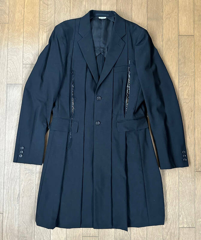 ■COMME des GARCONS HOMME PLUS 新品 2019 SS CRAZY SUITS プリーツ スラッシュ ロングジャケット BK-M PC-C001 コムデギャルソン