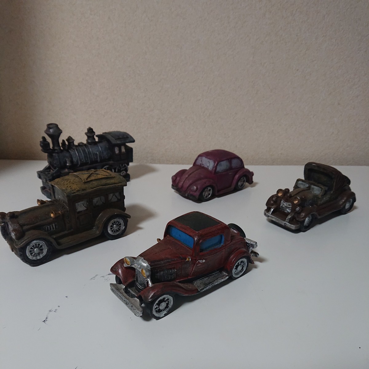 レトロ　計5体　当時物 ミニカー　ビートル　VOLKSWAGEN　Ford　フォード　汽車　 【2-12609】