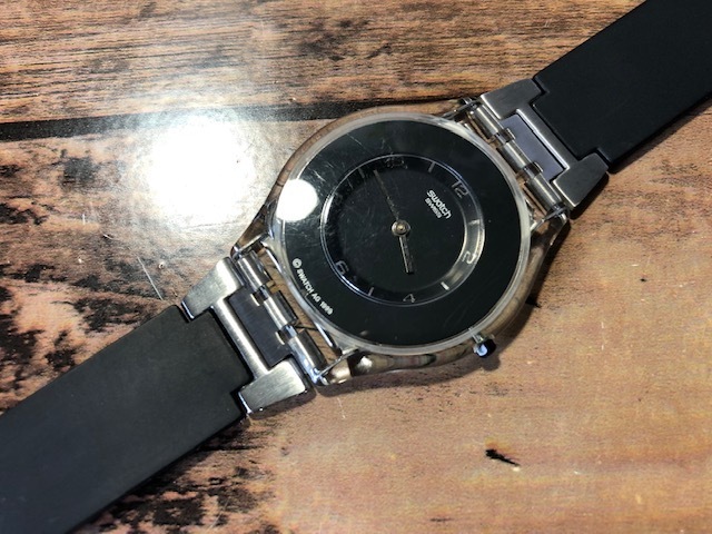 レア swatch スウォッチ AG1999 SLIM スリム グレー系 ラバー×SS系 純正ベルト クオーツ メンズ ボーイズ 腕時計