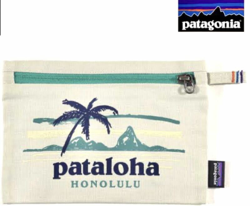 【パタゴニアハワイ限定】Patagonia LEANING PALM ZIPPERED POUCH HONOLULUポーチ PATALOHA パタアロハ オーガニックコットン 緑色　新品