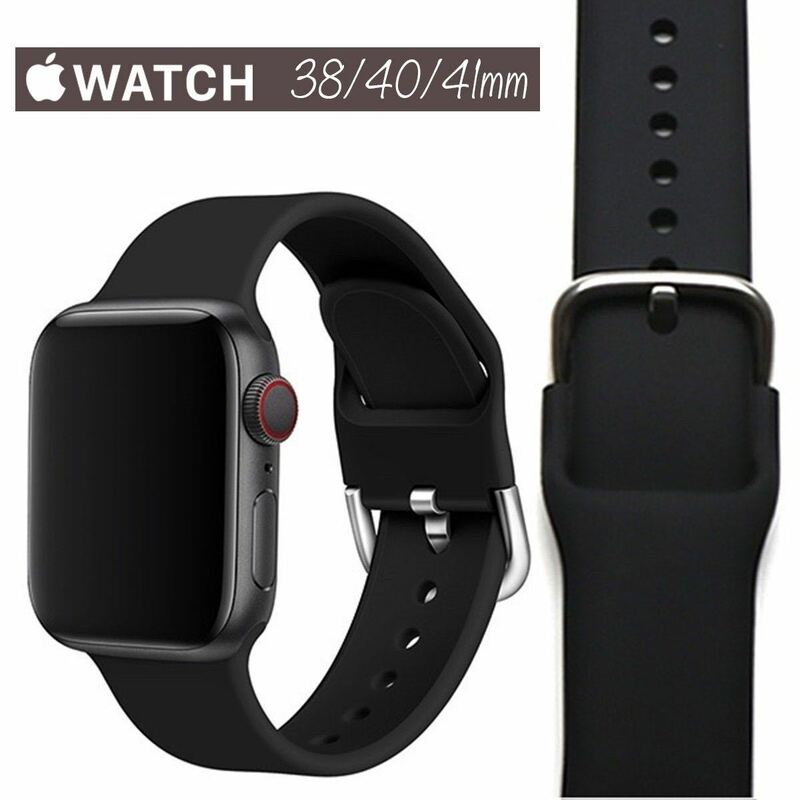 アップルウォッチ Apple Watch 38/40/41mm ラバー ベルト ブラック 【ショート】 iwatch アイウォッチ バンド シリコン レディース 女性