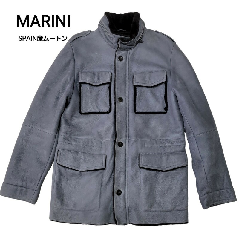 【極上の品質】スペイン産 マリーニ MARINI ムートンコート M65 ムートンブルゾン 羊革 ミリタリージャケット フード レザージャケット XL